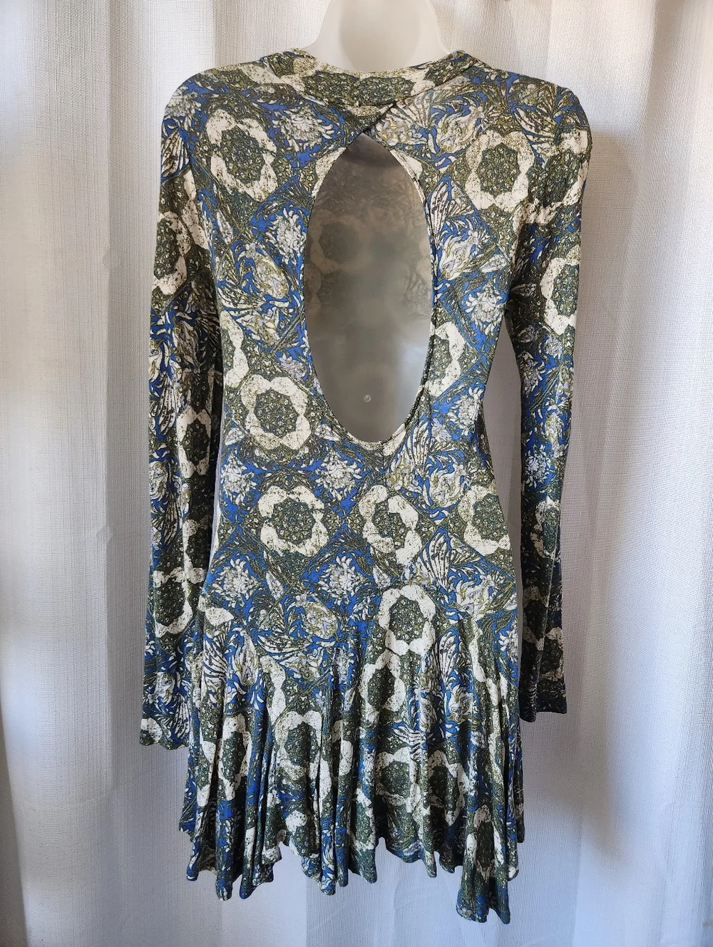 Free People Annabelle Printed Tunic Cut Out Open Back Skater Retro Dress Size S - Picture 5 of 8